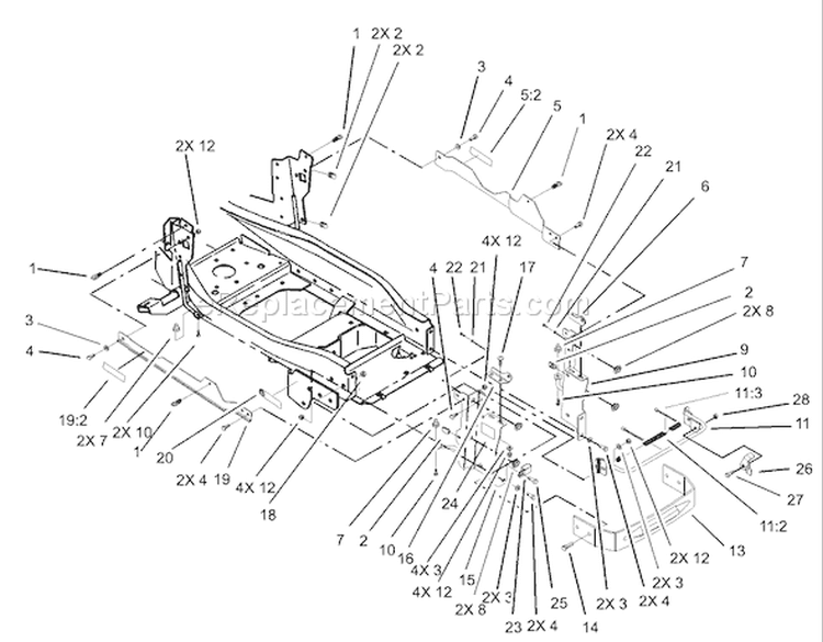 Bumper and Hood Support Diagram and Parts List for 73590 230000001-230999999 - 2003 Toro Lawn Tractor