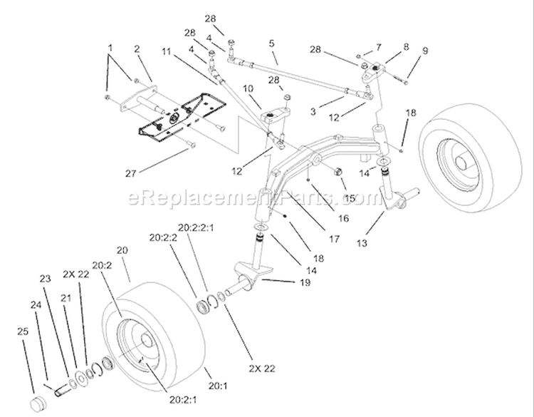 Tie Rods, Spindle and Front Axle Diagram and Parts List for 73590 230000001-230999999 - 2003 Toro Lawn Tractor