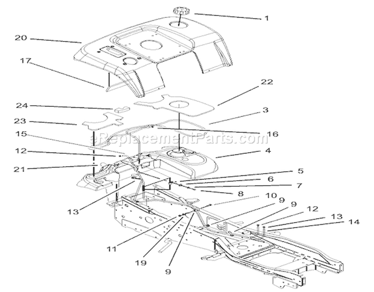 Fender & Fuel System Assembly Diagram and Parts List for 73590 230000001-230999999 - 2003 Toro Lawn Tractor