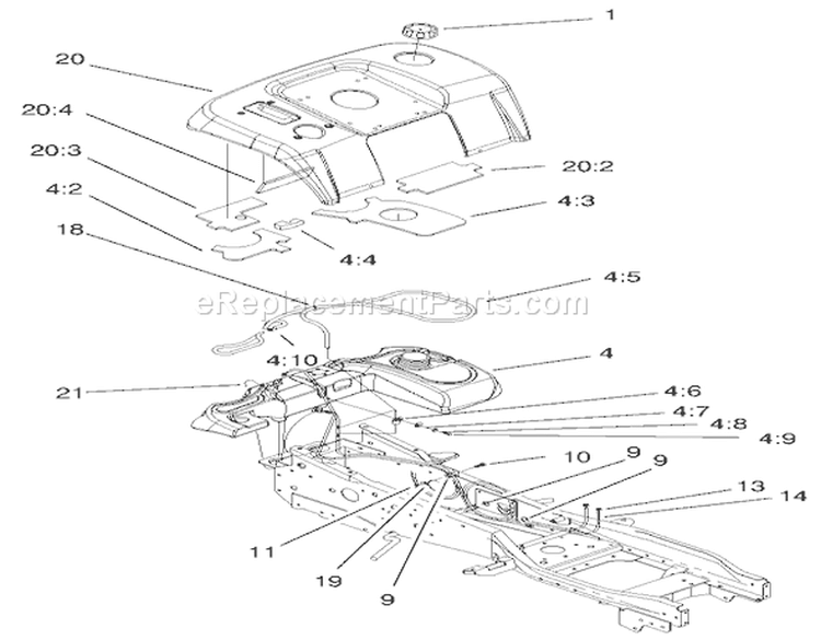 Fender and Fuel System Assembly Diagram and Parts List for 73552 9900001-9999999 - 1999 Toro Lawn Tractor