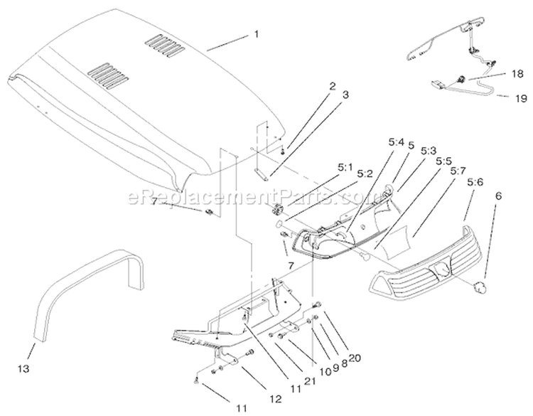 Hood & Headlight Assembly Diagram and Parts List for 73552 9900001-9999999 - 1999 Toro Lawn Tractor