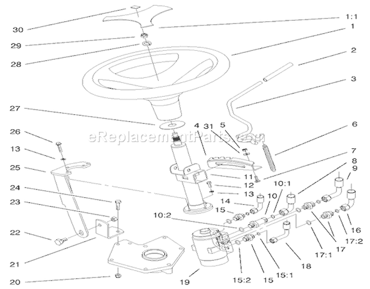 Power Steering & Tilt Assembly Diagram and Parts List for 73552 9900001-9999999 - 1999 Toro Lawn Tractor