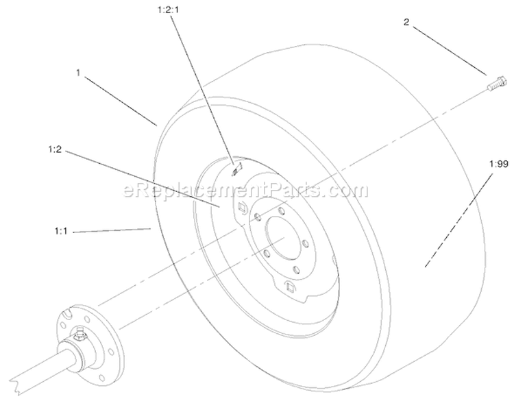 Wheel Assembly Diagram and Parts List for 73552 9900001-9999999 - 1999 Toro Lawn Tractor