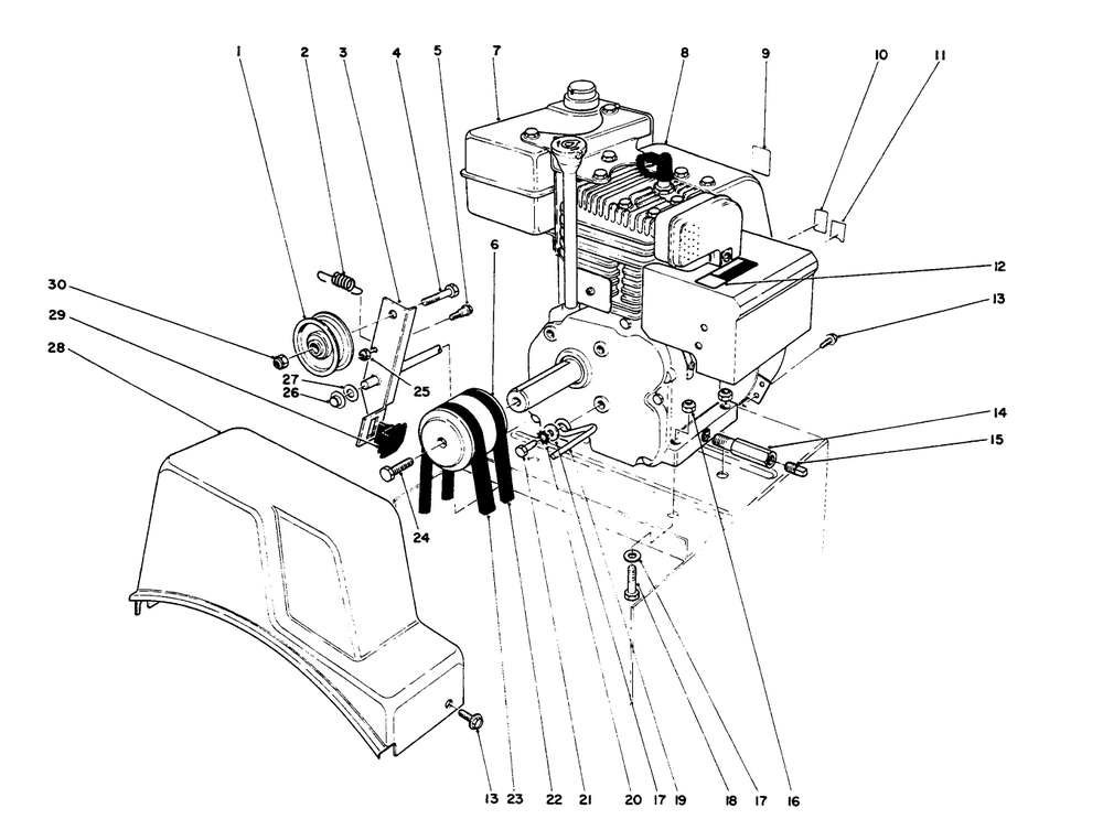 Engine Assembly Diagram and Parts List for 38054 4900001 - 4999999 Toro Snow Blower