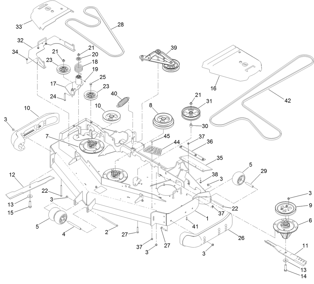 Deck Assembly Diagram and Parts List for 74943 402100000-403011066 Toro Lawn Tractor