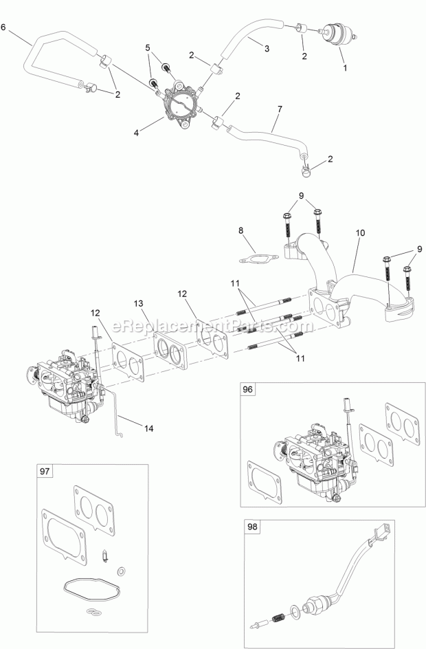 Fuel System Assembly Engine Assembly No. 127- Diagram and Parts List for 74797 315000001-315999999 Toro Lawn Mower
