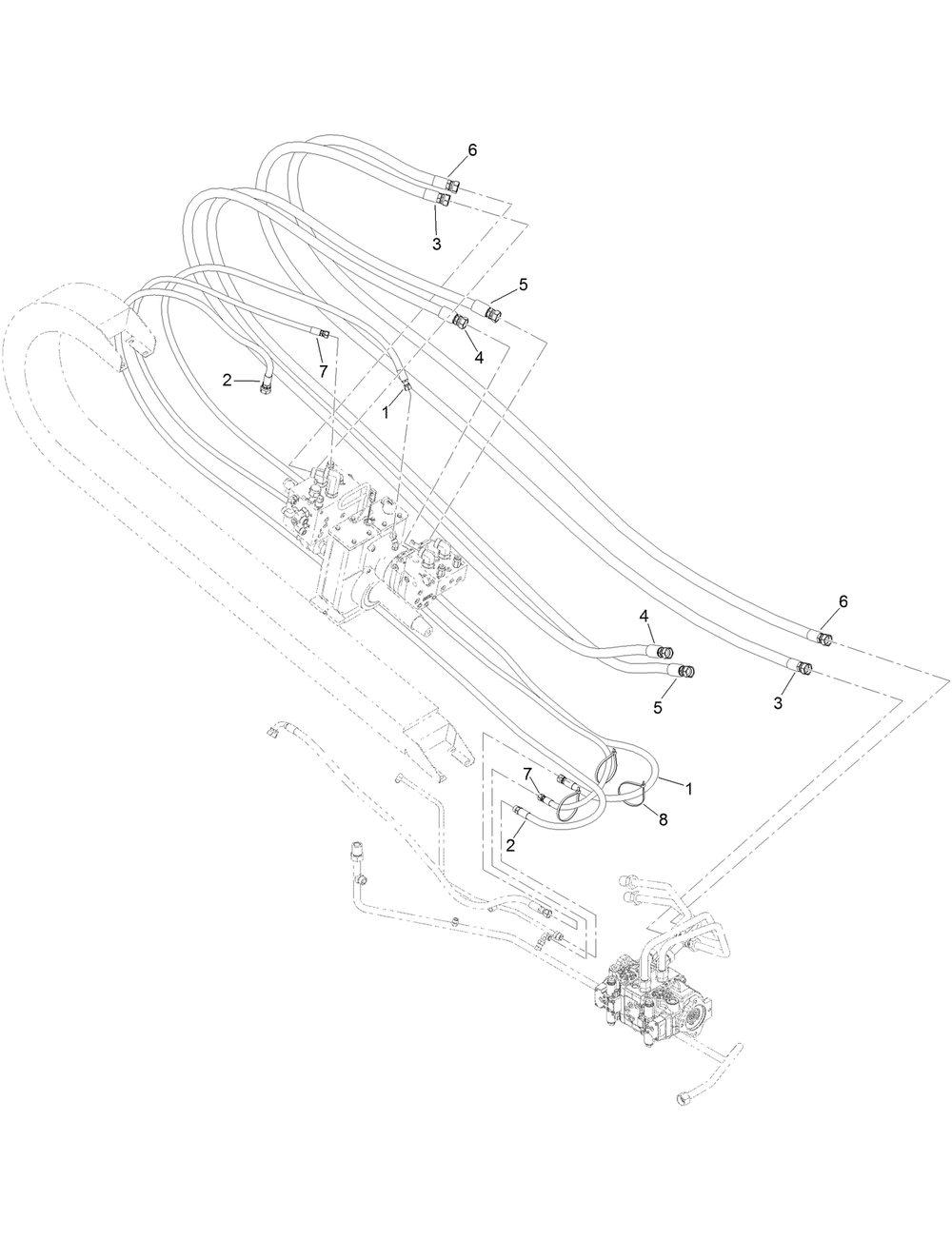 Hose Carrier Hydraulic Hose Assembly Diagram and Parts List for 23803 400000000 - 999999999 Toro Lawn Tractor Accessories
