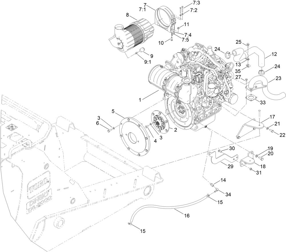 Engine And Air Cleaner Assembly Diagram and Parts List for 22530 414400000 - 999999999 Toro Lawn Tractor Accessories
