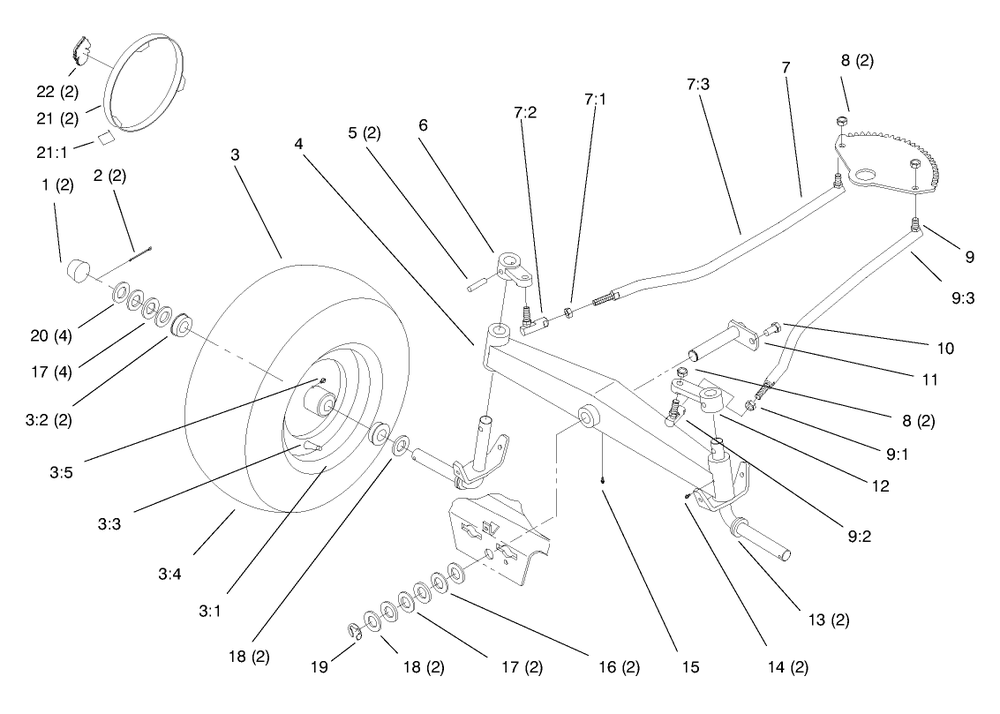 Front Axle Diagram and Parts List for 72110 8900600 - 8999999 Toro Lawn Tractor