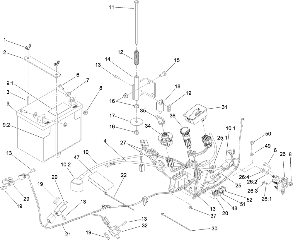 Electrical Assembly Diagram and Parts List for 74450TE (310000001-310999999)(2010) Toro Lawn Mower