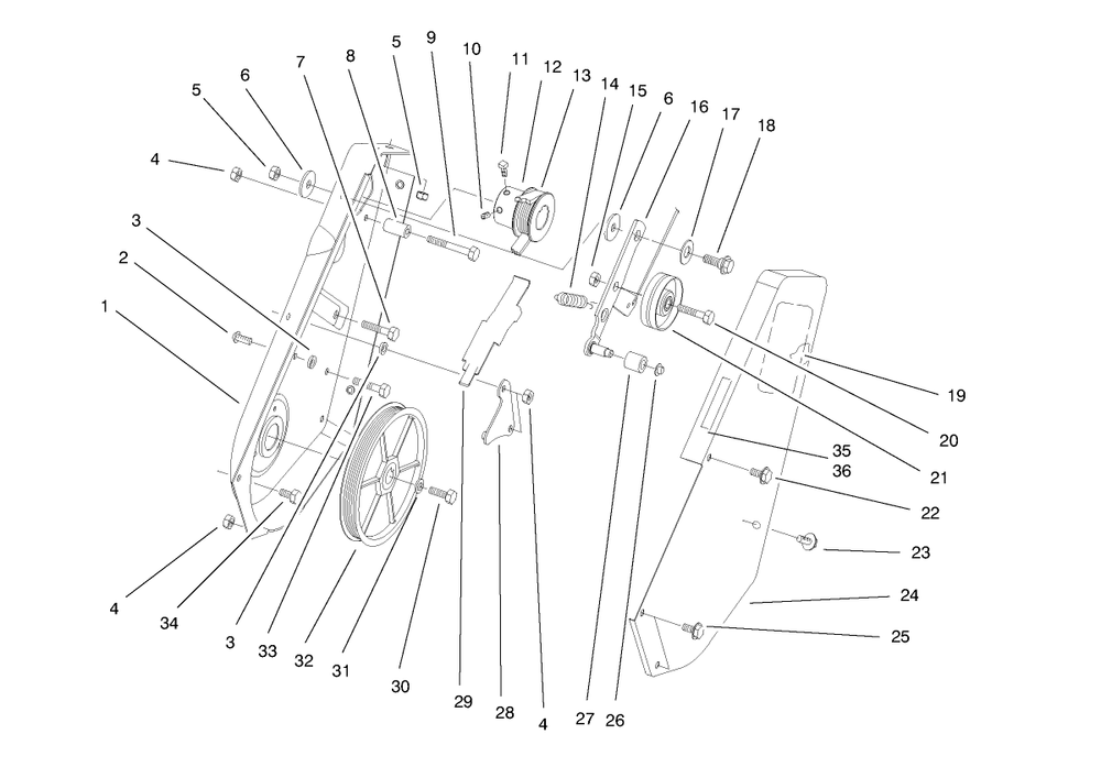 Pulley And Cover Assembly Diagram and Parts List for 38417 8900001 - 8999999 Toro Snow Blower