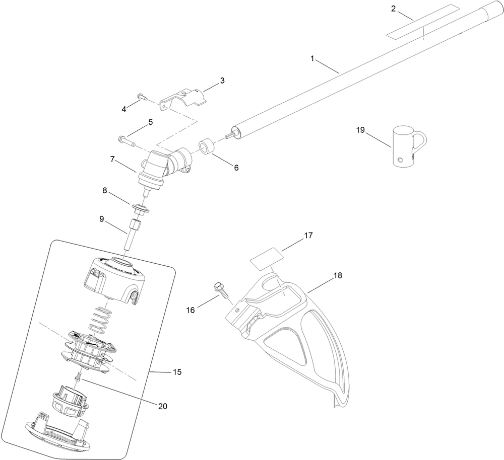 Trimmer Head, Straight Shaft And Guard Assembly Diagram and Parts List for 51976 312000001 - 312999999 Toro Trimmer