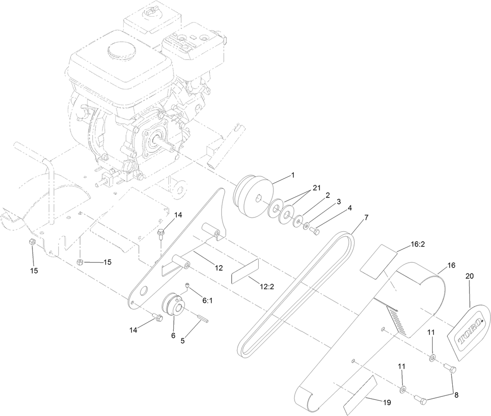 Belt Drive Assembly Diagram and Parts List for 22600HD 400000000 - 401999999 Toro Stump Grinder