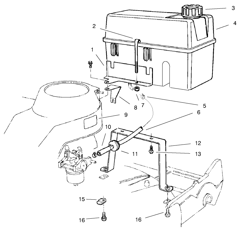 Gas Tank Assembly Diagram and Parts List for 22043 6900001 - 6999999 Toro Lawn Mower