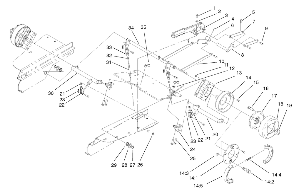 Parking Brake Assembly Diagram and Parts List for 74187 (200000501-200999999)(2000) Toro Lawn Mower