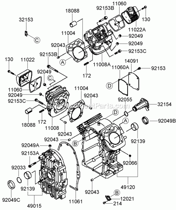 Cylinder And Crankcase Assembly Kawasaki Fh77 Diagram and Parts List for 74237 270000001-270999999 Toro Lawn Mower