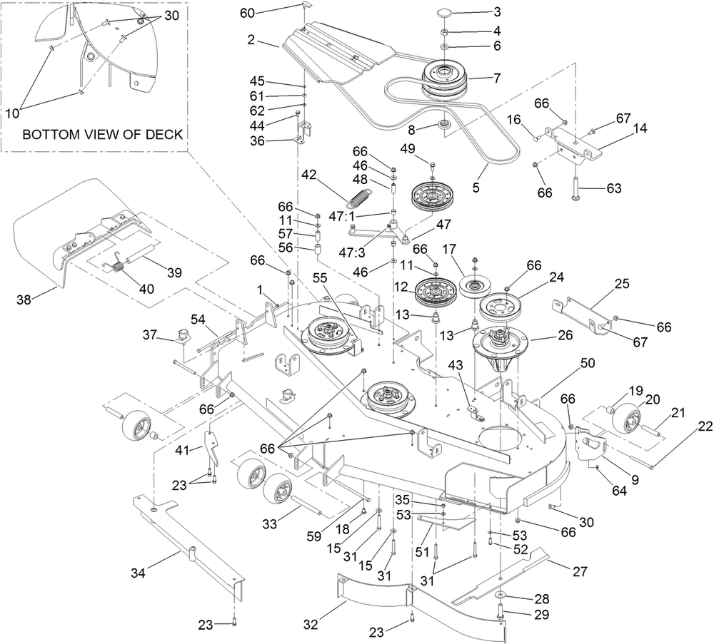 Deck Assembly Diagram and Parts List for 74268 (313000001-313999999)(2013) Toro Lawn Mower