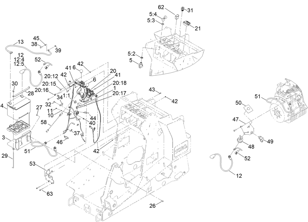 Electrical Assembly Diagram and Parts List for 22328 408963400 - 409588175 Toro Lawn Tractor Accessories