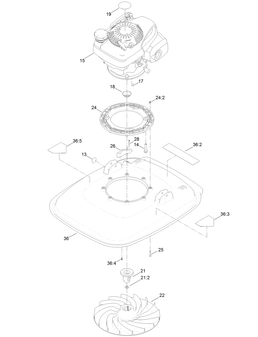 Engine And Deck Assembly Diagram and Parts List for 2611 316000001 - 316999999 Toro Lawn Tractor Accessories