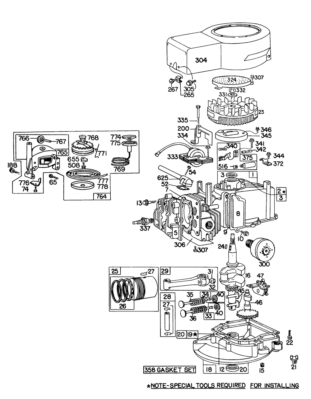 Engine Briggs & Stratton Model 92908-1457-03 Diagram and Parts List for 16169 6000001 - 6999999 Toro Lawn Mower