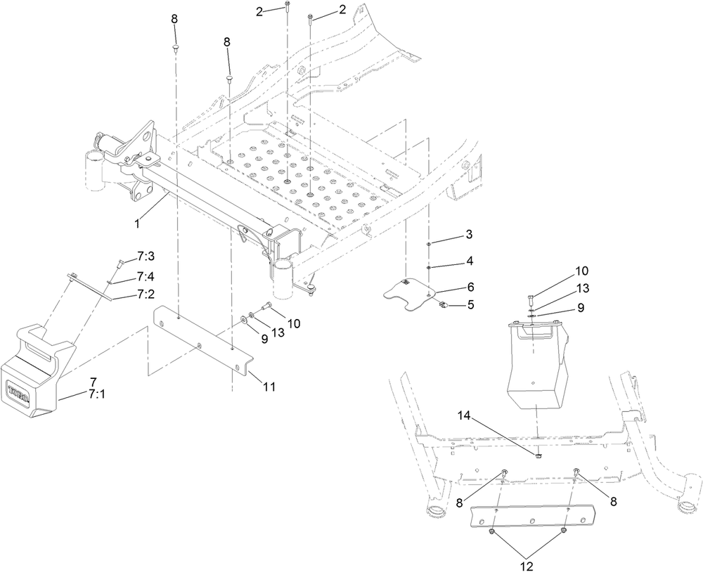 Z Stand And Weight Assembly Diagram and Parts List for 74141TE (312000001-312999999)(2012) Toro Lawn Mower