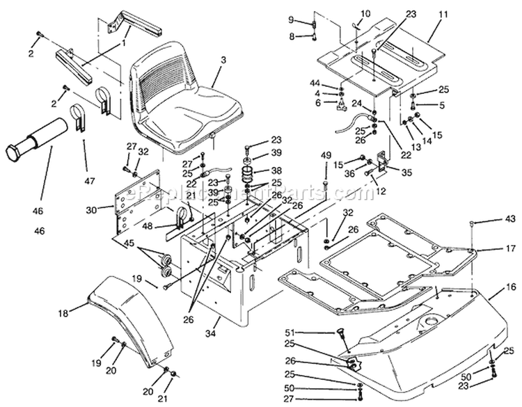 Fenders, Floor Pan & Seat Assembly Diagram and Parts List for 74041 39000001-39999999 - 1993 Toro Lawn Tractor