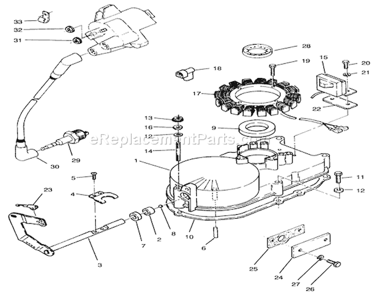 Gearcase & Ignition Assembly Diagram and Parts List for 74041 39000001-39999999 - 1993 Toro Lawn Tractor