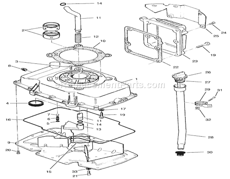 Oil Base & Fill Tube Assembly Diagram and Parts List for 74041 39000001-39999999 - 1993 Toro Lawn Tractor
