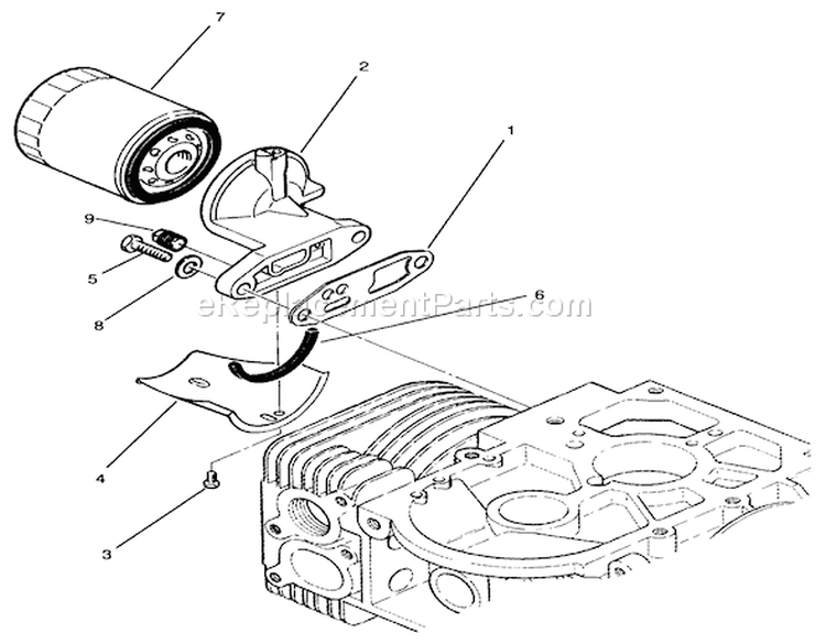 Oil Filter Assembly Diagram and Parts List for 74041 39000001-39999999 - 1993 Toro Lawn Tractor