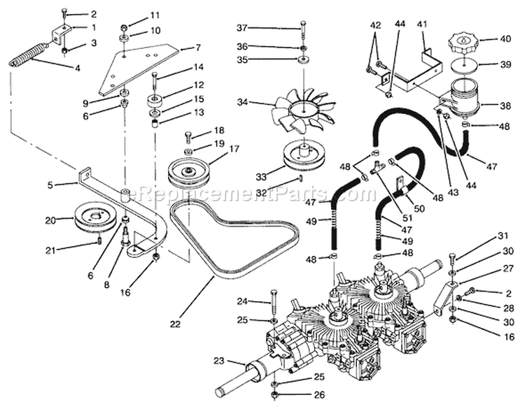 Transmission & Drive System Assembly Diagram and Parts List for 74041 39000001-39999999 - 1993 Toro Lawn Tractor