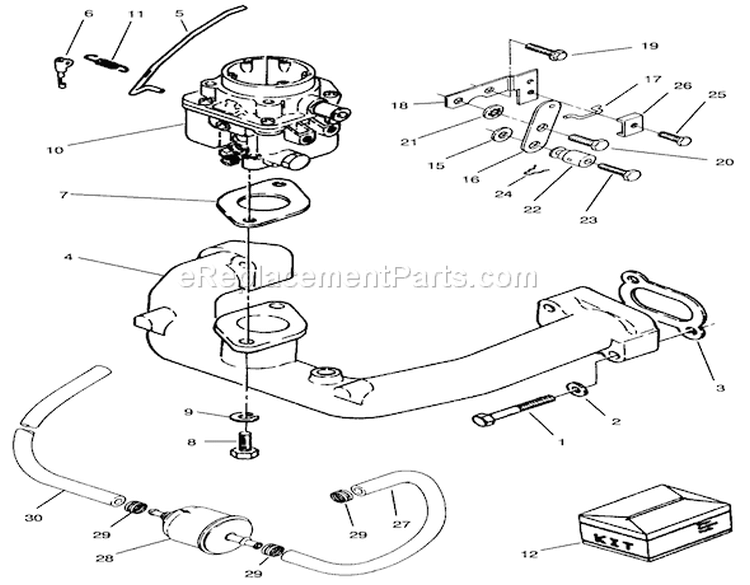 Carburetor & Intake Manifold Assembly Diagram and Parts List for 74041 39000001-39999999 - 1993 Toro Lawn Tractor
