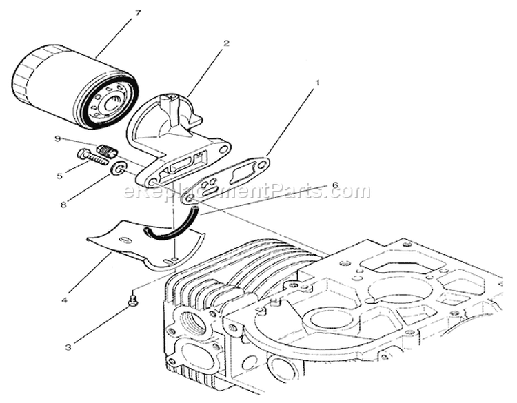 Oil Filter Assembly Diagram and Parts List for 74021 39000001-39999999 - 1993 Toro Lawn Tractor
