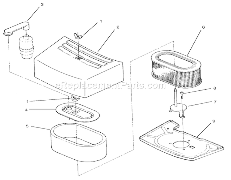 Air Cleaner Assembly Diagram and Parts List for 74021 490001-499999 - 1994 Toro Lawn Tractor