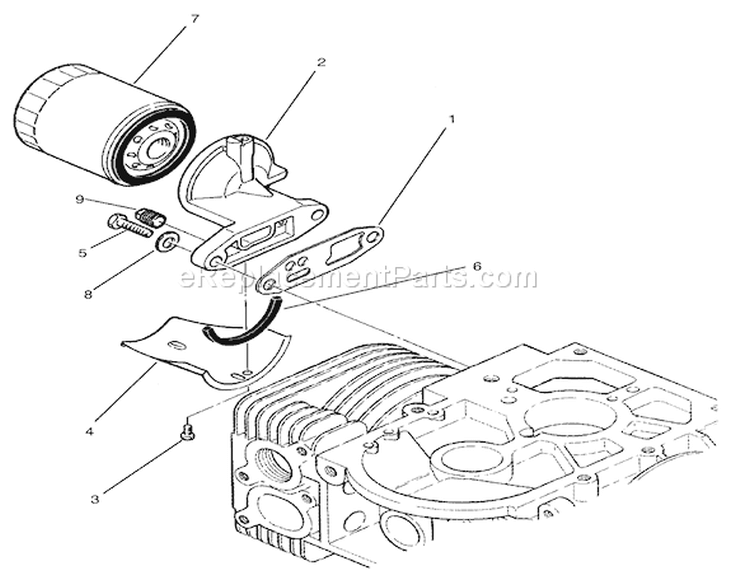 Oil Filter Assembly Diagram and Parts List for 74021 490001-499999 - 1994 Toro Lawn Tractor