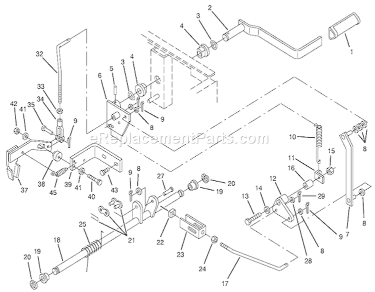 Parking Brake Assembly Diagram and Parts List for 74021 490001-499999 - 1994 Toro Lawn Tractor