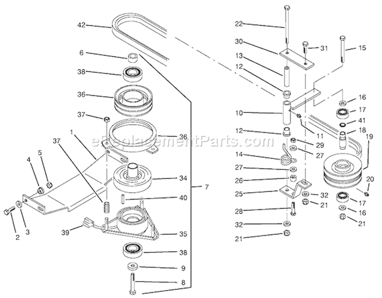 Pto Electric Clutch & Drive Assembly Diagram and Parts List for 74021 490001-499999 - 1994 Toro Lawn Tractor