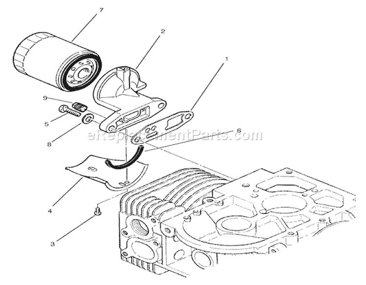Oil Filter Assembly Diagram and Parts List for 74120 490001-499999 - 1994 Toro Lawn Tractor