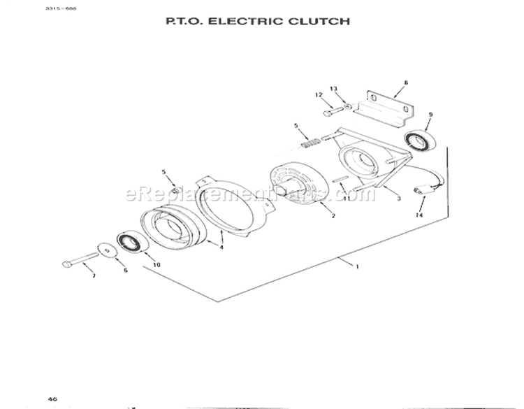 P.t.o. Electric Clutch Diagram and Parts List for 74140 39000001-39999999 - 1993 Toro Lawn Tractor