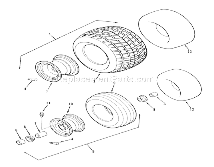Wheels And Tires Diagram and Parts List for 74140 39000001-39999999 - 1993 Toro Lawn Tractor