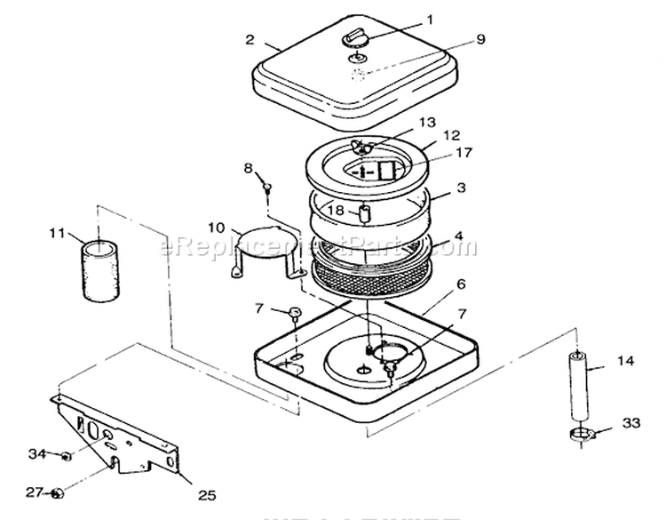 Air Cleaner Diagram and Parts List for 74140 49000001-49999999 - 1994 Toro Lawn Tractor