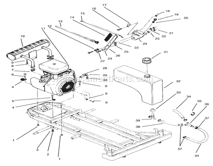 Engine And Fuel Systems Diagram and Parts List for 74140 49000001-49999999 - 1994 Toro Lawn Tractor