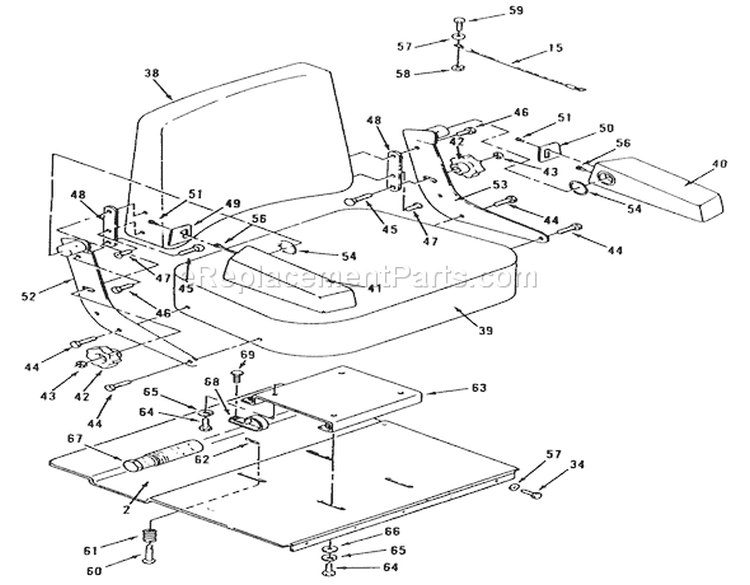 Seat Diagram and Parts List for 74140 49000001-49999999 - 1994 Toro Lawn Tractor