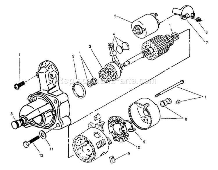 Starter Diagram and Parts List for 74140 49000001-49999999 - 1994 Toro Lawn Tractor