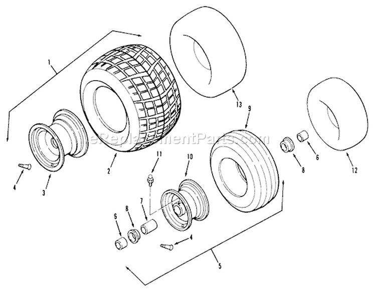 Wheels And Tires Diagram and Parts List for 74140 49000001-49999999 - 1994 Toro Lawn Tractor