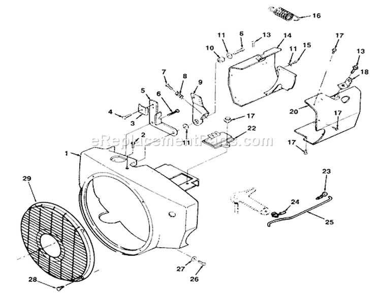 Blower Housing Assembly Diagram and Parts List for 74140 49000001-49999999 - 1994 Toro Lawn Tractor