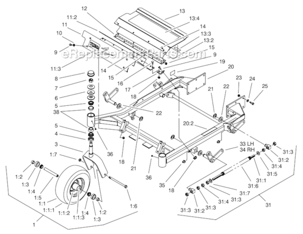 Front_Frame_Assembly Diagram and Parts List for 74179  Toro Lawn Mower