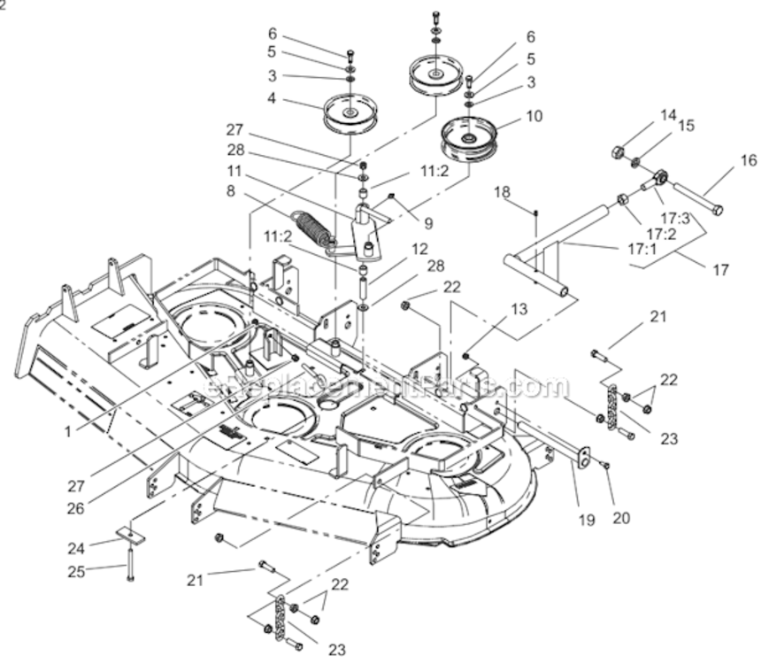 Idler_PulleyLift_Strut_Chain_Assembly Diagram and Parts List for 74179  Toro Lawn Mower