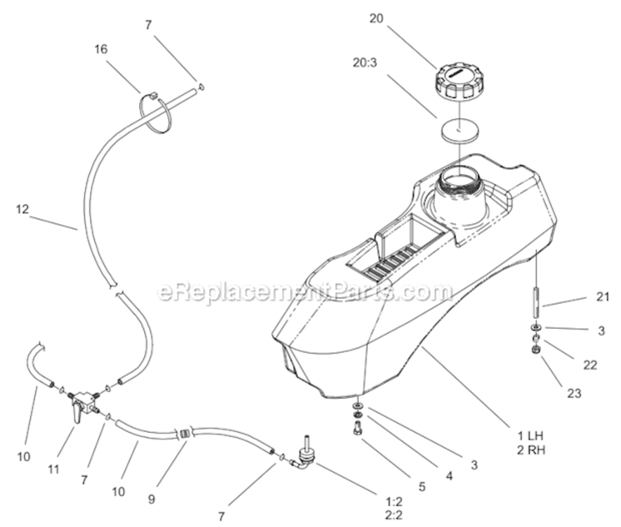 Fuel_System_Assembly Diagram and Parts List for 74179  Toro Lawn Mower