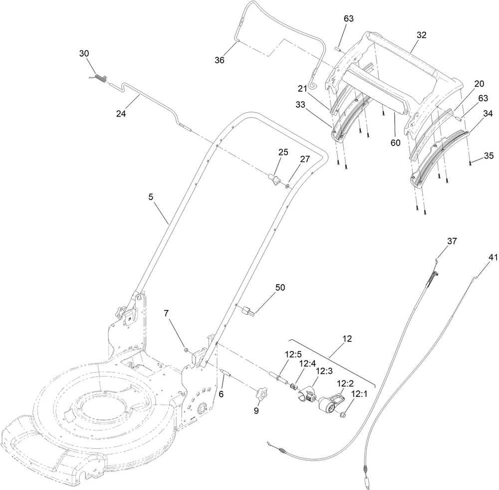 Handle Assembly Diagram and Parts List for 21466 410404081 - 411699999 Toro Lawn Mower