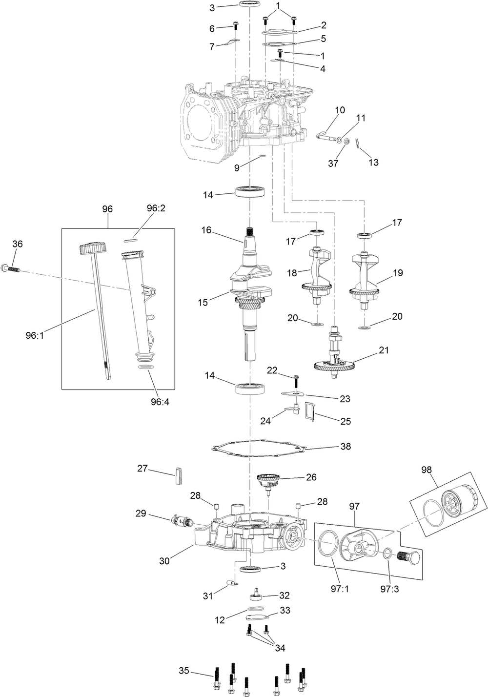 Crankcase Assembly Diagram and Parts List for 33522 402263122 - 410999999 Toro Trimmer